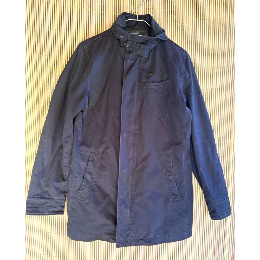 G-Star RAW Men’s Black Military Jacket M Mid-Length Full Zip Button Stand-Up